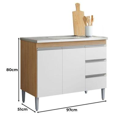 Imagem de Balcão De Pia Ambiente Andréia 100 Cm Amêndoa Branco - Ajl