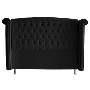Imagem de Kit Cabeceira De Cama Box E Calçadeira Baú Luxo Casal 140 Cm Suede Preto Eli Móveis