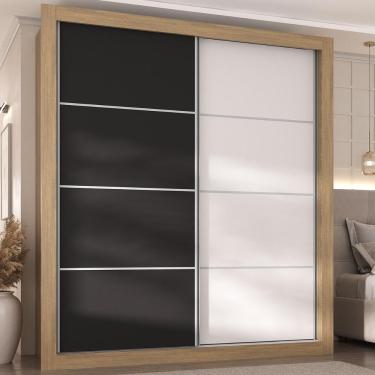 Imagem de Guarda-roupas Casal 2 Portas De Correr 4 Gavetas Dallas Multimóveis Mp4271 Branco/preto Branco/preto