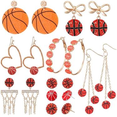 Imagem de Quelay 8 pares de brincos de basquete de beisebol para mulheres, meninas, brincos de argola, presentes para mães, acessórios de dia de jogo, different size, Metal, Sem Pedras Preciosas