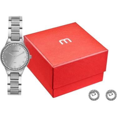 Imagem de Kit Relógio Mondaine Feminino Espelhado Prata com Brinco Cristais 32830L0MKNE2K1-Feminino