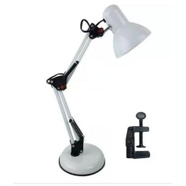 Imagem de Luminaria Mesa Branco Abajur Articulável Base Garra AA2