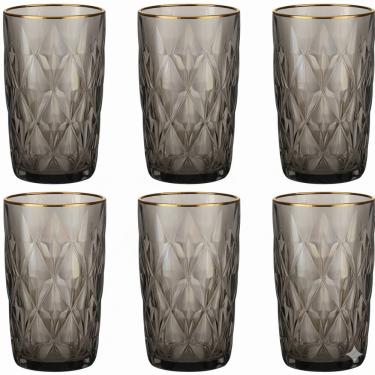Imagem de Jogo De 6 Copos 400ml Cinza Borda Dourada Diamond Em Casa Tem