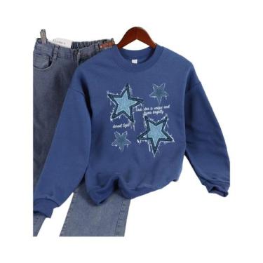 Imagem de Moletom Feminino Solto Com Gola Redonda, Estampa De Estrela Em Imitaçã