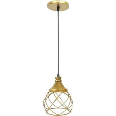 Imagem de Pendente Aramado Redondo Dourado Lustre Luminária Teto Regulável Sala Cozinha Industrial Agp