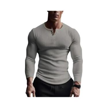 Imagem de Camisa Casual Masculina plus Size De Manga Longa Sem Gola, Alta Elasti