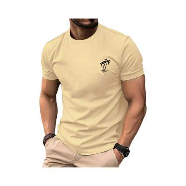 Imagem de Camiseta Masculina De Verão Em Algodão Casual Com Gola Redonda E Manga