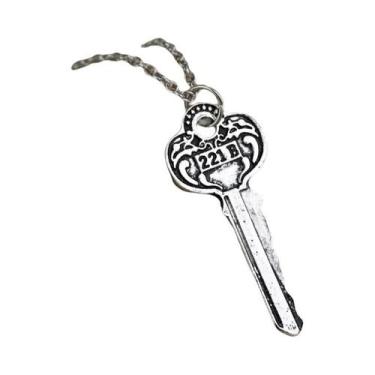 Imagem de Colar Pingente Chave De Apartamento 221B Retrô Prata E Dourado Acessór