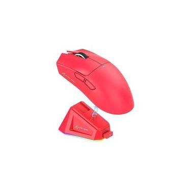 Imagem de Mouse Gamer sem Fio Attack Shark X11 com Base de Carregamento Magnético RGB, Tri-Mode, 22.000 DPI, Sensor Óptico PAW3311, 5 Botões - Vermelho