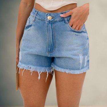 Imagem de Short Jeans Feminino Barra Desfiada 100% Algodão Confortável - - AZ04 