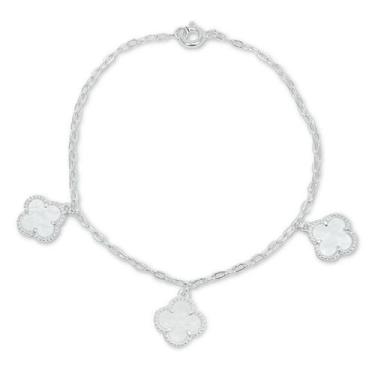 Imagem de Pulseira 3 Pingente Flor Trevo Bloquinho Prata Original 925 - Lojas La