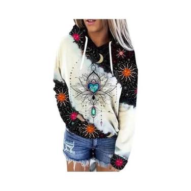 Imagem de Moletom Feminino Com Estampa De Lua E Cordão, Manga Comprida, Casual, 