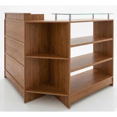 Imagem de Balcão Caixa + Expositor Vidro 100% Mdf Amadeirado Desmontado - Suprema Móveis