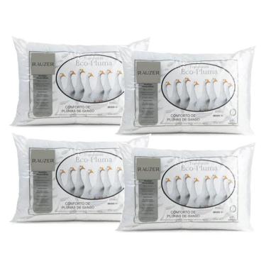 Imagem de Kit 4 Travesseiros Pluma Ganso Macio Confortável Antiacaro 70X50CM Tradicional Médio Branco