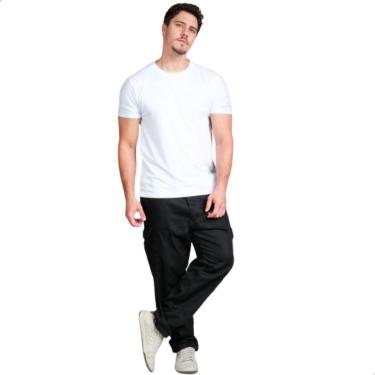 Imagem de Calça De Sarja Cargo Jogger Masculina 5 Bolso Larga Comprido-Masculino