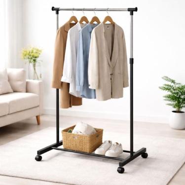 Imagem de Cabideiro Arara De Chão Ajustável Com Sapateira Rodinhas 30kg Organiza