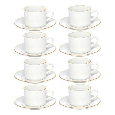 Imagem de Jogo 8 Xícara De Chá Porcelana Borda Dourada Com Pires Café Royal Prem