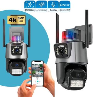 Imagem de Kit 4 Câmera De Vigilancia Lente Dupla Fixa e Giratoria 360 Com Sirene