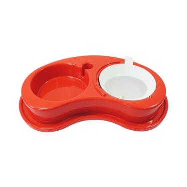 Imagem de Comedouro Plástico Furacão Pet Antiformiga Luxo Duplo M - Vermelho