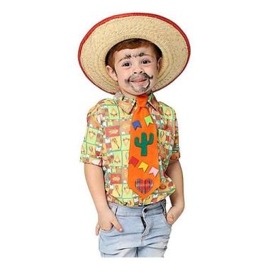 Imagem de Kit Camisa Arraiá + Gravata Roupa Junina Infantil Masculina - Fantasia