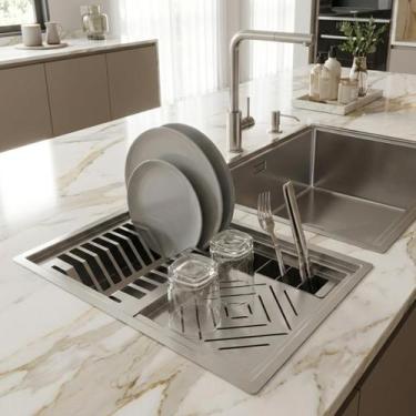 Imagem de Escorredor Organizador de Louças Embutido Quadrado com Tampa Inox 44x3