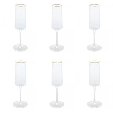 Imagem de Conjunto de Taças de Cristal Martelado Petra para Espumante com Fio de Ouro 6 Peças 300ML Transparente Lyor