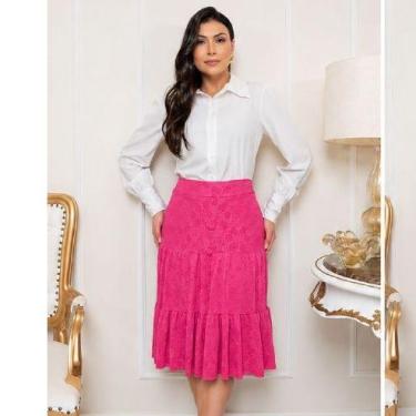 Imagem de Saia Midi Evangélica 3 Marias Lese de malha, Pink, G