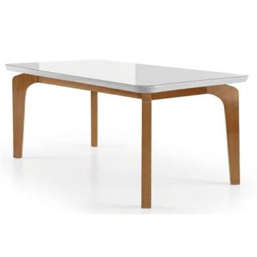 Imagem de Mesa para Cozinha Londrina + Tampo Madeirado Vidro Reto 120x80cm Imbui
