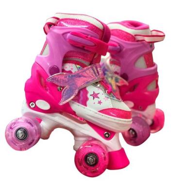 Imagem de Patins 4 Rodas Roxo Sereia Com Luz De Led E Glitter Top Patins Menina 