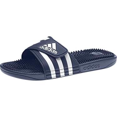 Imagem de adidas Sandália feminina Adissage Slides, Azul escuro/branco/azul escuro, 13 Women/12 Men
