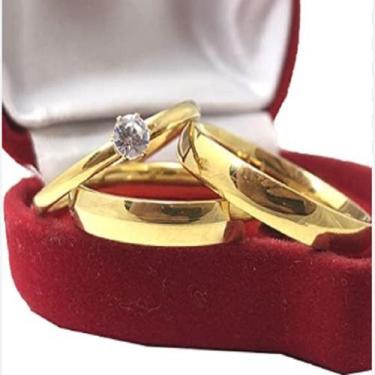 Imagem de Alianças 3mm Tungstênio Banhado Ouro 18K + Solitário Zircônia Anatômic