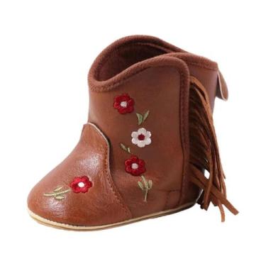 Imagem de Botas De Couro Antiderrapantes Para Bebês, Botinhas De Cowboy Com Sola