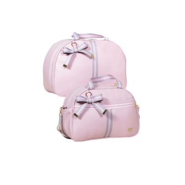 Imagem de Kit bolsa maternidade 2 pc Lyssa Baby coleção laço cor rosa e cinza