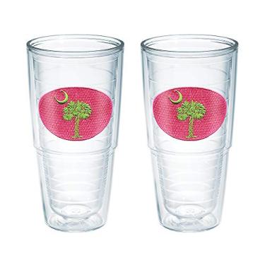 Imagem de Tervis Copo de viagem com a bandeira da Carolina do Sul feito nos EUA com parede dupla isolada mantém as bebidas frias e quentes, 700 ml, 2 unidades, rosa e verde
