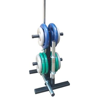 Imagem de Kit Anilhas Revestidas 30kg + Barras Com Presilhas + Suporte