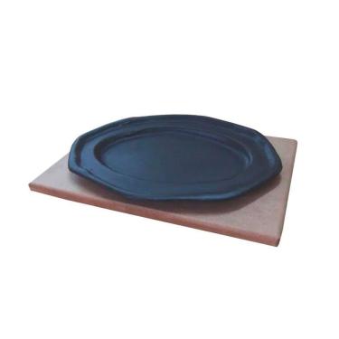 Imagem de Tepan 26x16 Oval De Ferro Fundido Com Aparador De Madeira