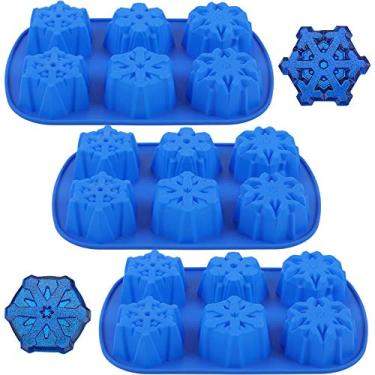 Imagem de 3 peças de moldes de silicone para flocos de neve, 6 cavidades de Natal, flocos de neve, moldes de silicone para bolos, chocolate, sobremesas, para fazer sabão, vela, doces, muffins de chocolate, decoração de bolo.