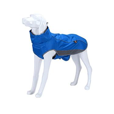 Imagem de Foern Jaqueta para cachorro, casaco quente com tira ajustável elástico forro alto macio colar à prova de vento, roupas à prova d'água para cães de médio e grande, azul, GG: 92 cm/36,2 pol