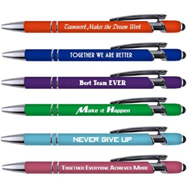 Imagem de Greeting Pen Conjunto de 6 Canetas Esferográficas de Metal com Touch Macio e Stylus - Teamwork, Together, Best Team, Make It Happen, Never Give Up, Together We Achieve More