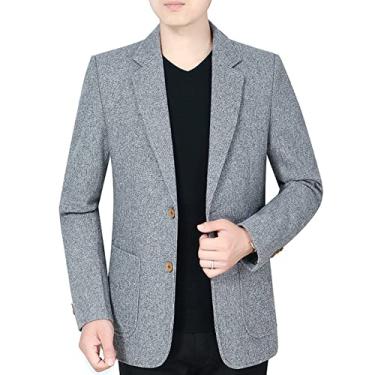 Imagem de Dawwoti Blazer masculino Tweed Blazer paletó com botões de madeira slim fit grossos lã blazer para homens, Cor 1, XXG