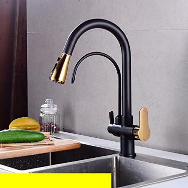 Imagem de Torneira de cozinha 4 polegadas pull down torneira de cozinha com torneira filtrada automática para água potável 360 ° torneira de rotação, sem toque, ouro preto