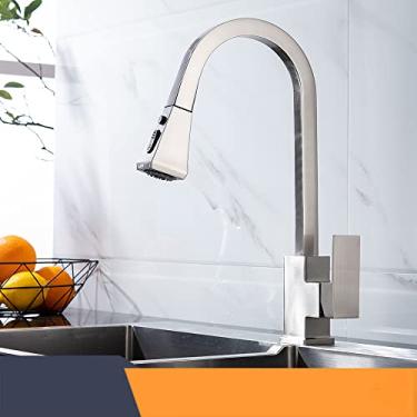 Imagem de Torneiras de cozinha quadradas pretas com alça única, torneira de cozinha de furo único giratória de 360 ​​graus, torneira misturadora de água, níquel escovado, China