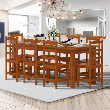 Imagem de Mesa De Jantar Com 8 Cadeiras Madeira Maciça 200cm Mel Pérola Nemargi