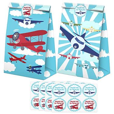 Imagem de Sacos de presente de avião - 24 peças de lembrancinhas de festa de avião, sacos de doces com adesivos, sacos de presente de avião com tema de festa de aniversário