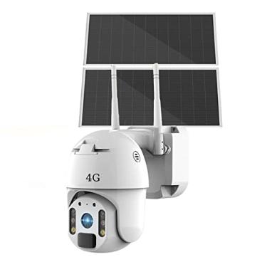 Imagem de Câmera de segurança 4G LTE sem fio, [24 horas por dia, 7 dias por semana, câmera de segurança com zoom panorâmico de painel solar duplo com holofotes visão noturna colorida, câmera doméstica inteligente de 360 graus, visão noturna em cores PIR Motion