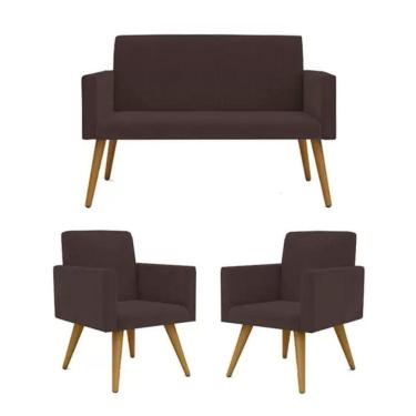 Imagem de Conjunto 2 Poltronas 1 Namoradeira Pés Palito Suede Marrom