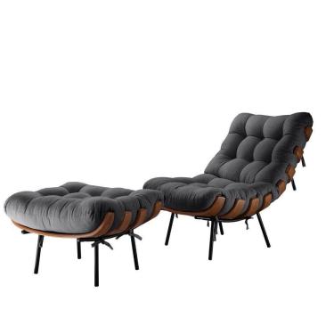 Imagem de Poltrona E Puff Costela Confort Linho Grafite