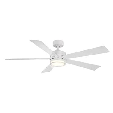 Imagem de Ventilador de teto inteligente Wynd para ambientes internos e externos 5 lâminas 152 cm branco fosco com kit de luz LED 3000K e controle remoto