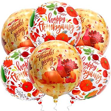 Imagem de Balões grandes de Feliz Ação de Graças – 55 cm, pacote com 6 | Balões de peru Mylar para decorações de Ação de Graças | Balões de outono com folhas de bordo para decorações de outono | Decorações de peru peregrino