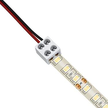 Imagem de Pacote com 50 conectores de fita de LED sem solda, conectores de bloco de terminais rosqueados, conectores de LED de 2 pinos para fitas de luzes, fita de 8 mm para fio para 5 V, 12 V, 24 V, luzes de fita de LED de cor única, branco